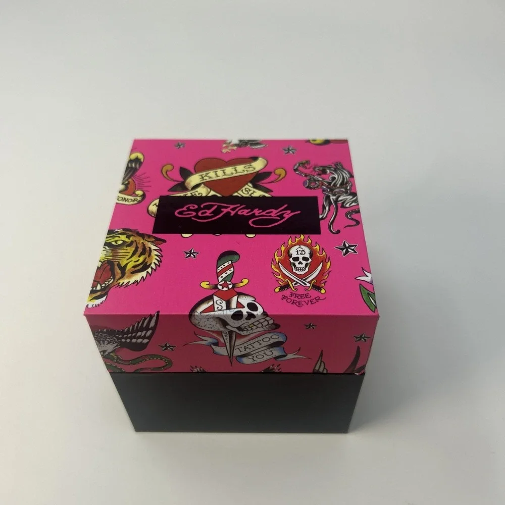 NIB Ed Hardy Women's Quartz Light Purple Silicone Strap Watch Y2K Tattoo Detail